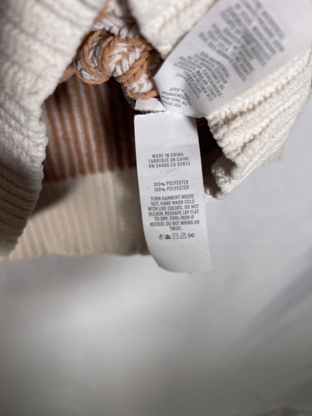 AERIE WOMENS SUGAR RUSH CHENILLE V NECK SWEATER WHITE TAN LARGE - Picture 5 of 6